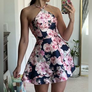 Speechless Navy with pink roses formal dress Size 1